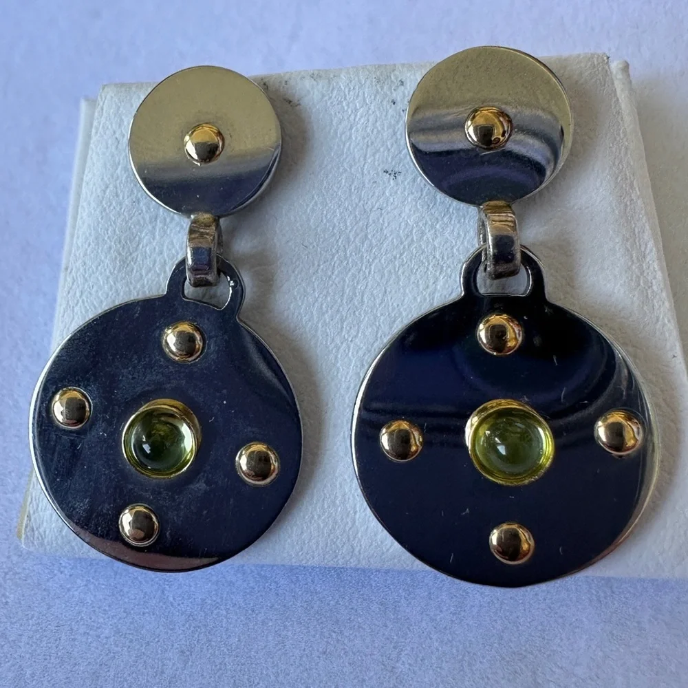 Designer PDL Stainless Steel 18k Gold Peridot Stone Earrings Made in Italy Boho